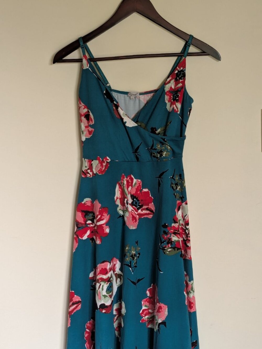 Kismet Teal Crossover Front Floral Large Red Poppies Dress Size S
